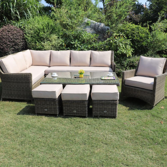 Verona corner dining set w rising table natural