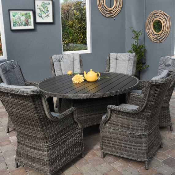 Boston 6 seat round set polywood dark grey