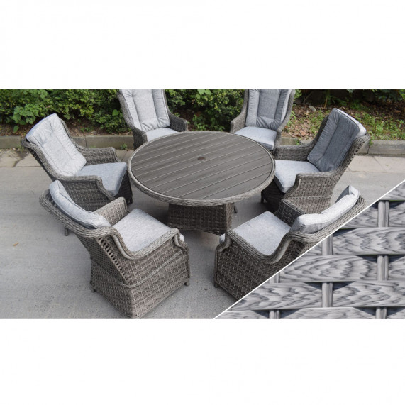 Boston 6 seater round polywood light grey