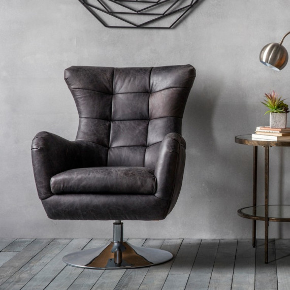 Modern leather swivel chair antique ebony