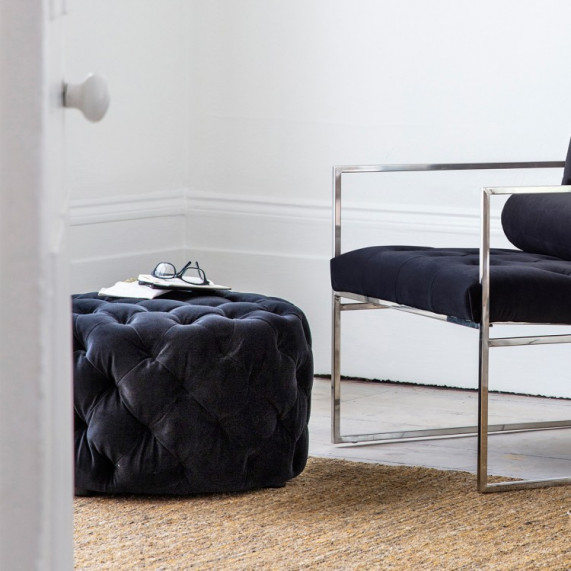 Modern footstool jet velvet