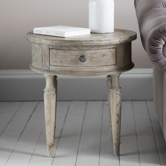 Vintage round 1 drawer side table