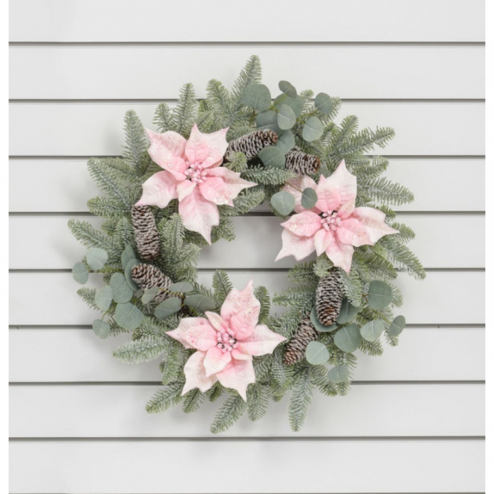 24 poinsettia w pine wreath pink6
