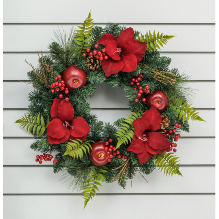 60cm amaryllis apple wreath red