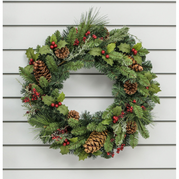 60cm large cone holly wreath