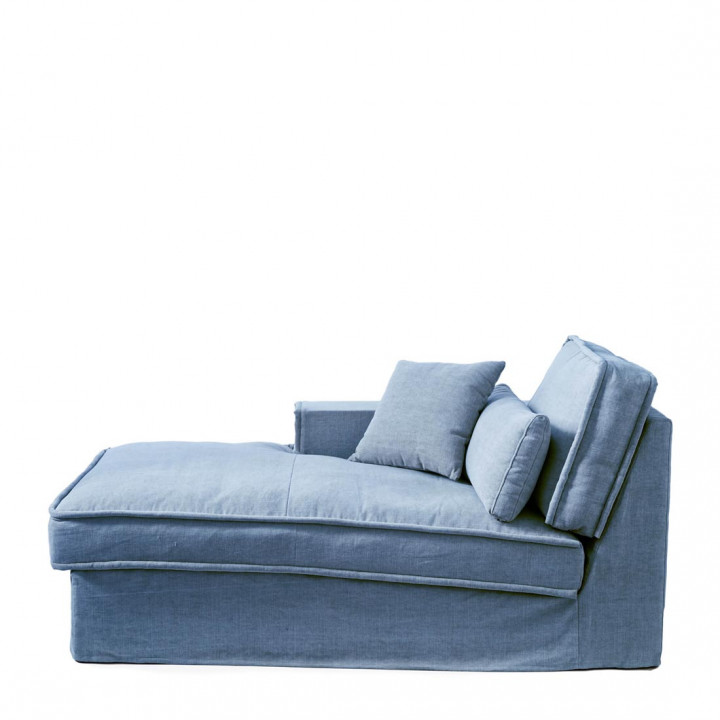 Metropolis chaise longue left washed cotton ice blue