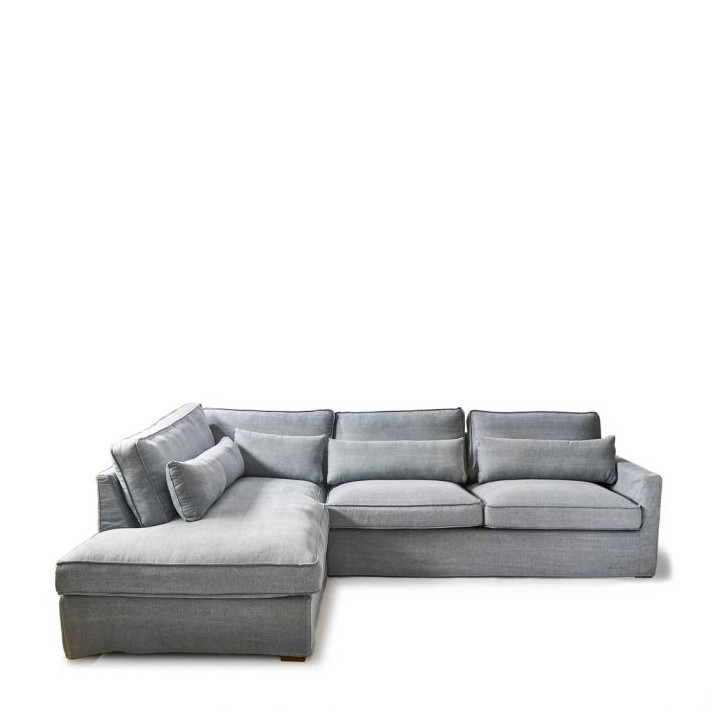 Brompton cross corner sofa chaise longue right washed cotton ice blue