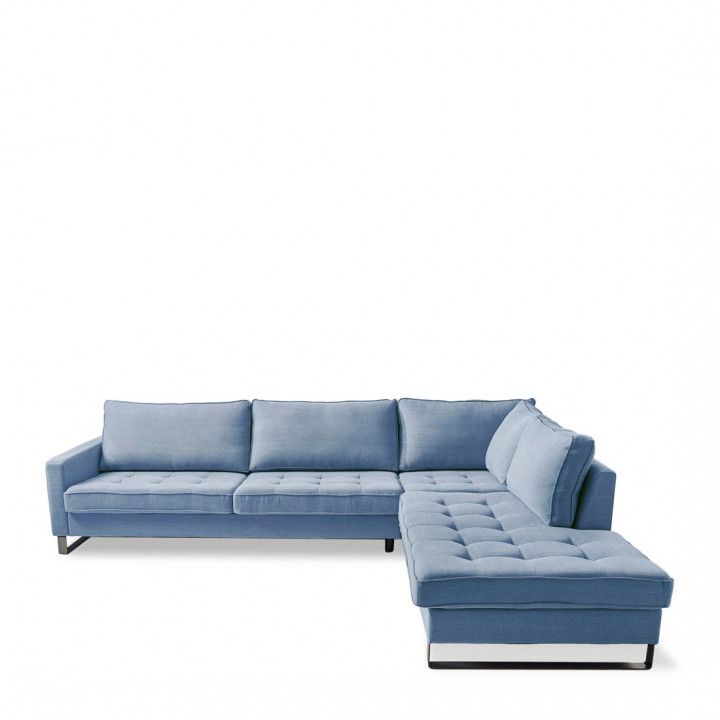 West houston corner sofa chaise longue right washed cotton ice blue