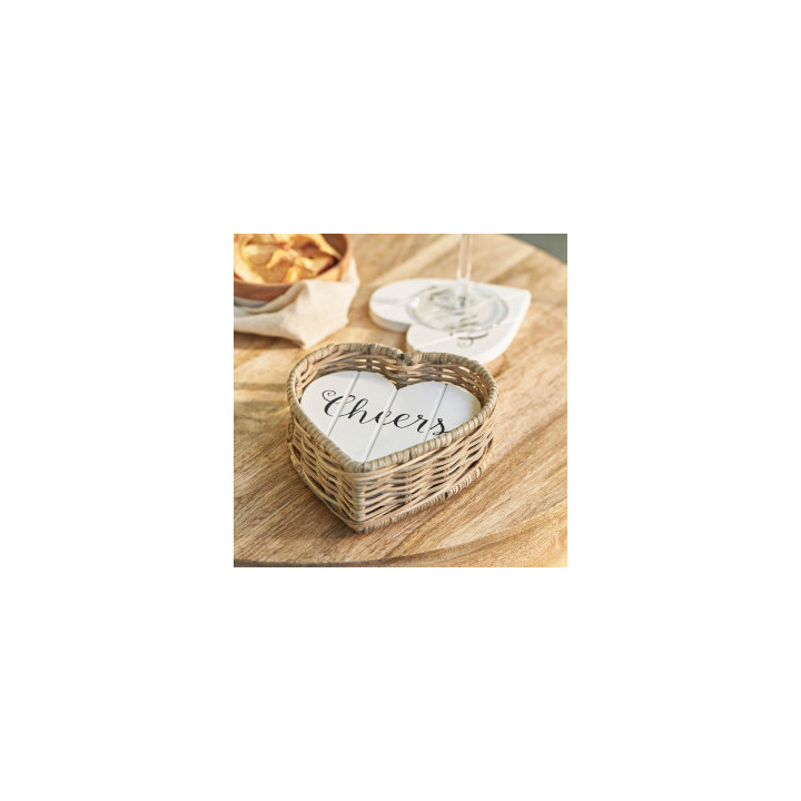 Rustic rattan heart coasters