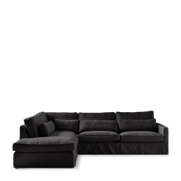 Brompton cross corner sofa chaise longue left oxford weave basic black