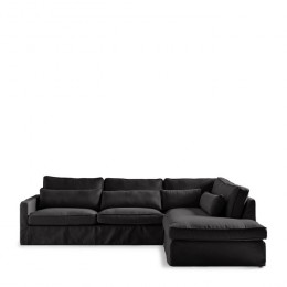 Brompton cross corner sofa chaise longue right oxford weave basic black