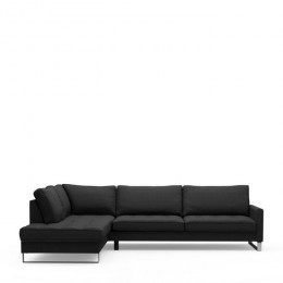 West houston corner sofa chaise longue left oxford weave basic black
