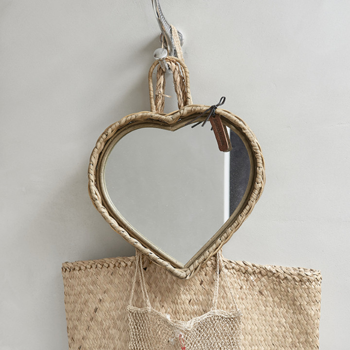 Rustic rattan heart mirror