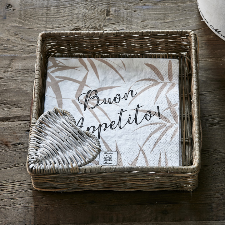 Rustic rattan heart napkin holder