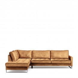West houston corner sofa chaise longue left velvet cognac