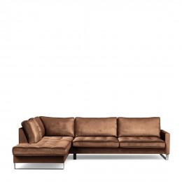 West houston corner sofa chaise longue left velvet chocolate