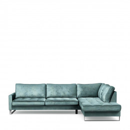 West houston corner sofa chaise longue right velvet mineral blue