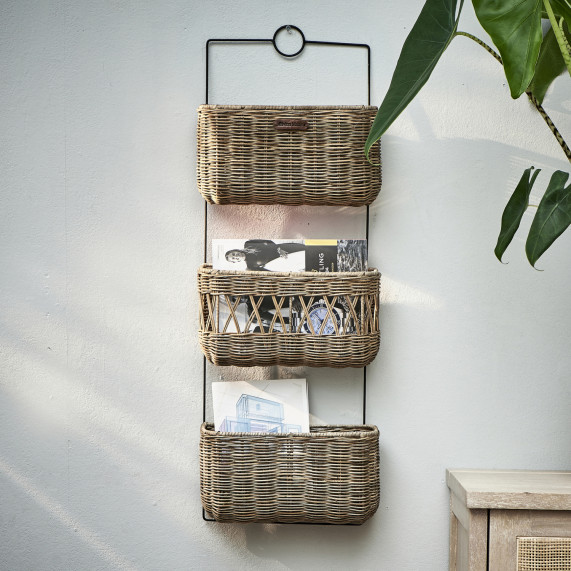 Rustic rattan wall rack