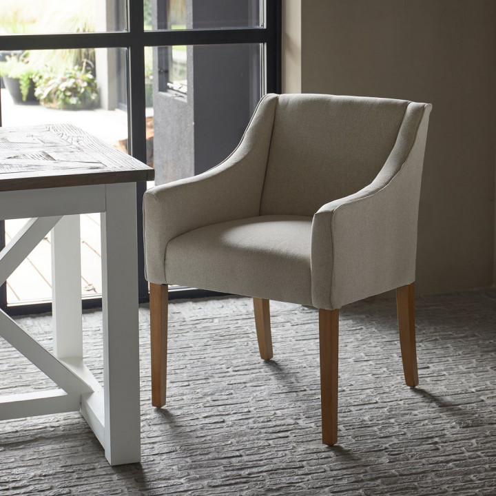 Savile row oxford weave dining arm chair flanders flax