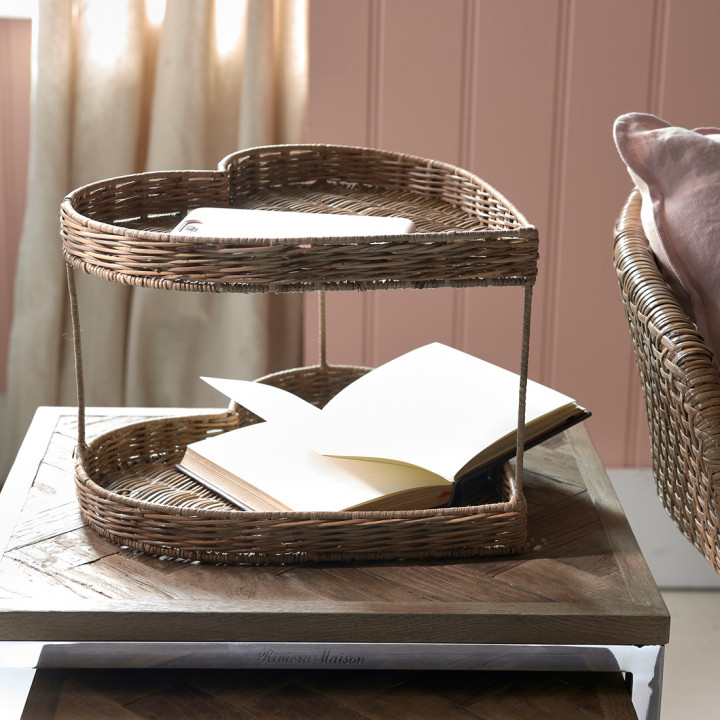 Rustic rattan double heart tray