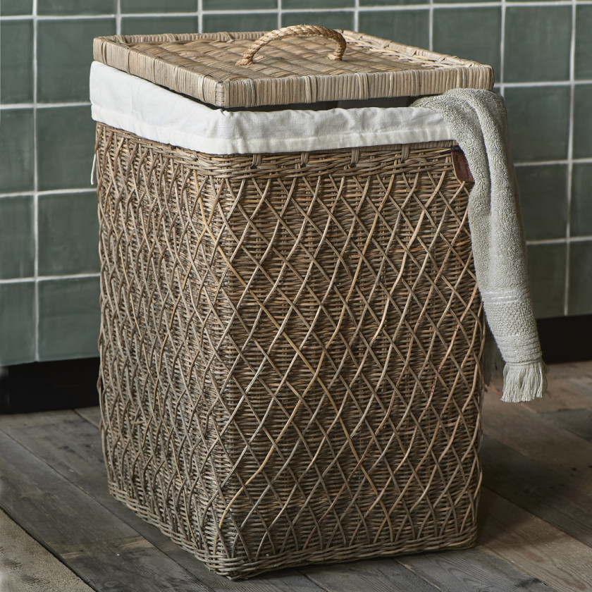 Rustic Rattan Diamond Weave Laundry Basket