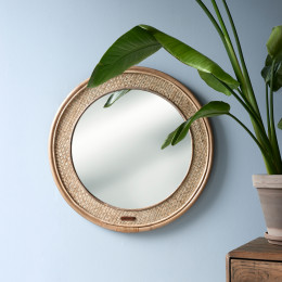 Natural weave round mirror dia 68cm