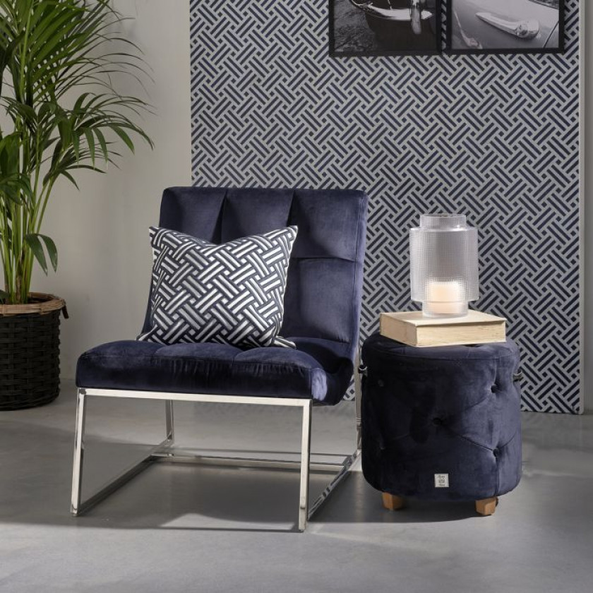 Bowery Footstool, velvet III, indigo