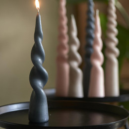Twisted cone candle d grey h25