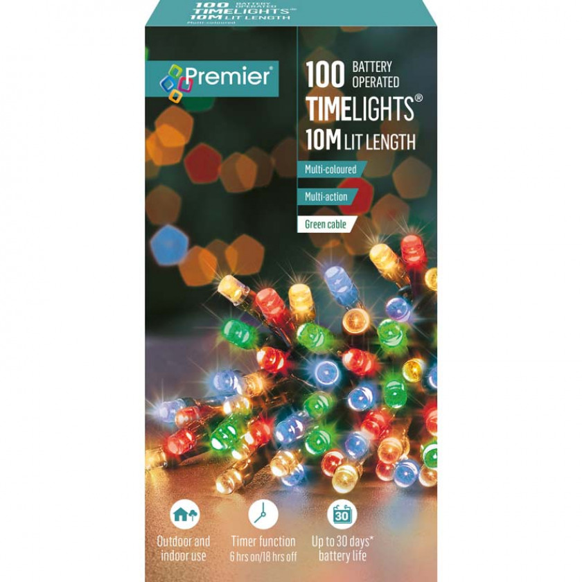 100 Battery Operated TimeLights - Multi-Coloured (CP25)