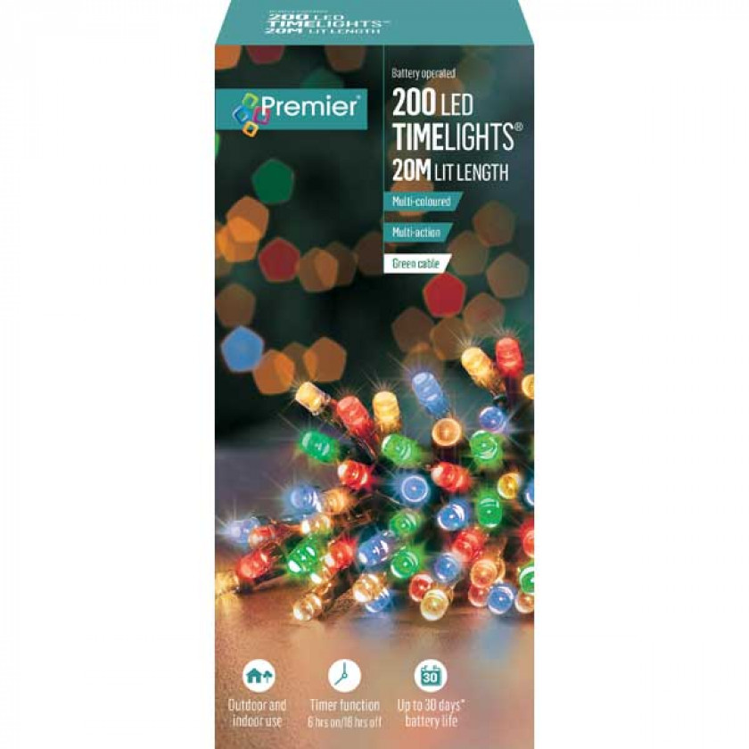 200 Battery Operated TimeLights - Multi-Coloured (C25)