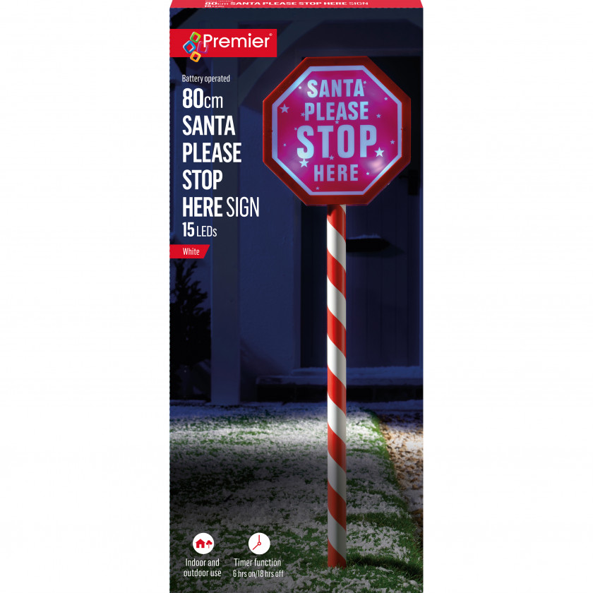 80cm Santa Please Stop Here Stake - White LEDs