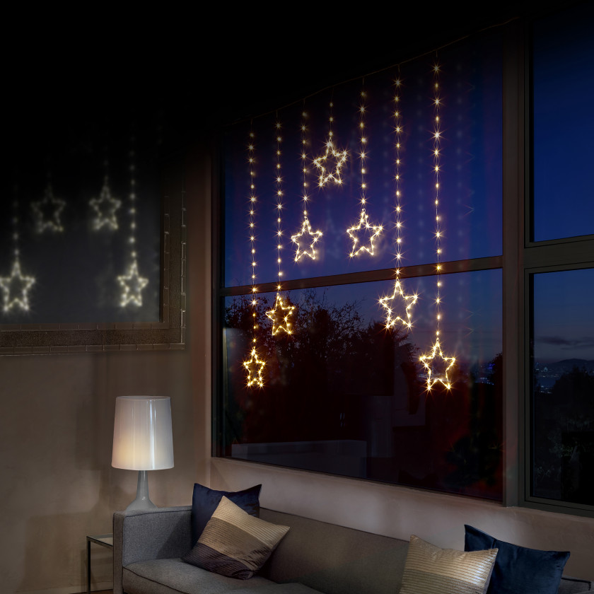 140 LED Battery Operated Pin Wire Star Curtain(1.2M)-Warm White