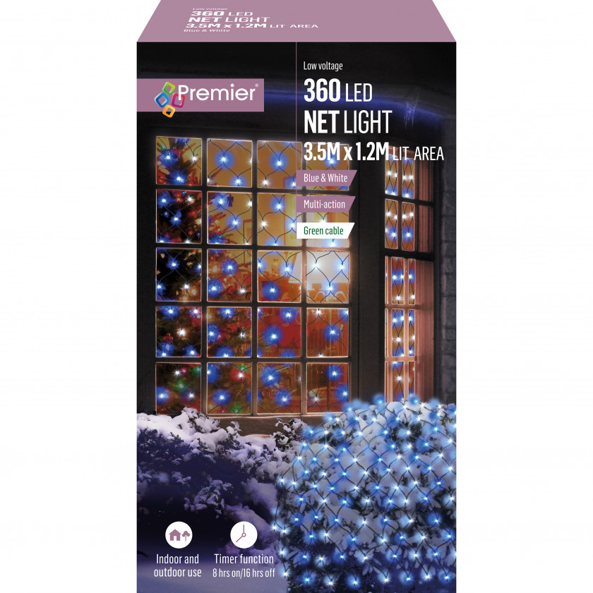 360L 3.5x1.2m LED Multi Action Net Light - Blue & White