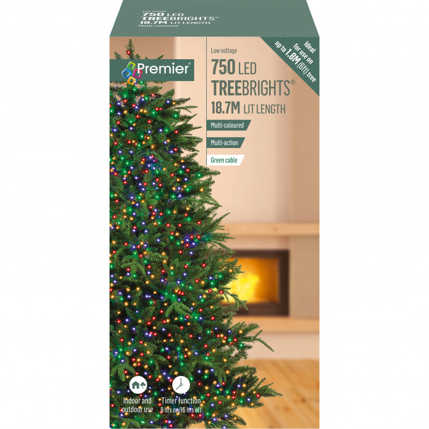 750 Multi Action LED TreeBrights Christmas Tree Lights - Multi-Coloured