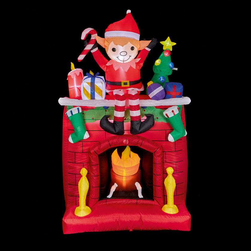 2m Lit Inflatable Fireplace with Festive Elf