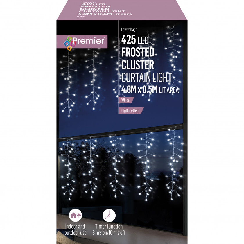 425L Multi Action Frosted Cluster LED Icicle Lights with Timer - White