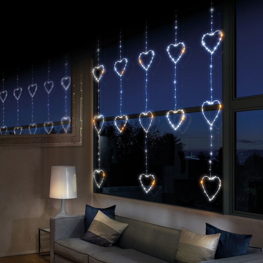 312 LED 1.2x1.3m Heart Shape Pin Wire Flashing Curtain- White
