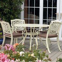 Toulouse 4 seat set with 122cm round table cream