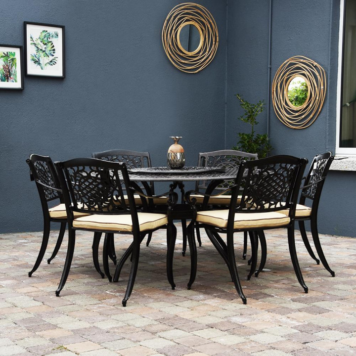Toulouse 6 Seat Set with 150cm Round Table & Lazy Susan (Bronze) Rathwood