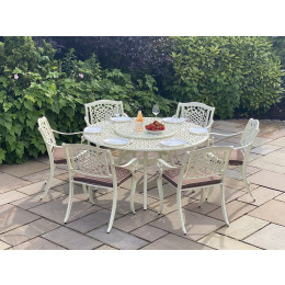 Toulouse 6 seat set with 150cm round table lazy susan cream
