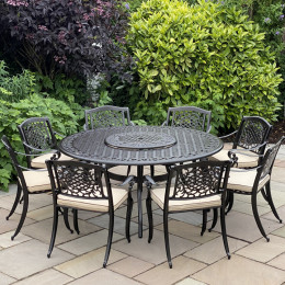 Toulouse 8 seat set with 168cm round table lazy susan bronze