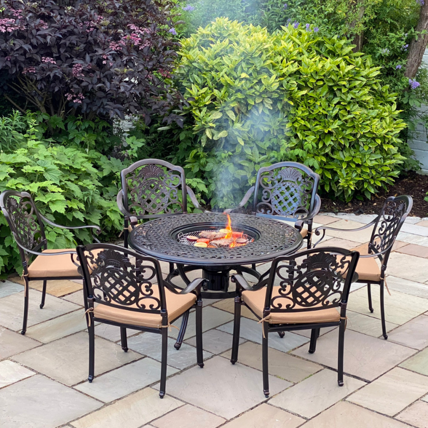 Apollo - 6 Seater Set with Round Table & Firepit (Bronze)