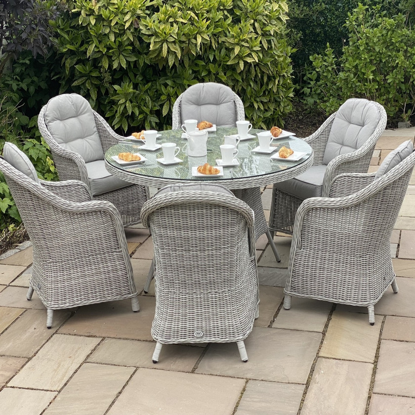 Sepino - 6 Seater Set with Round Table & Lazy Susan (Light Grey)