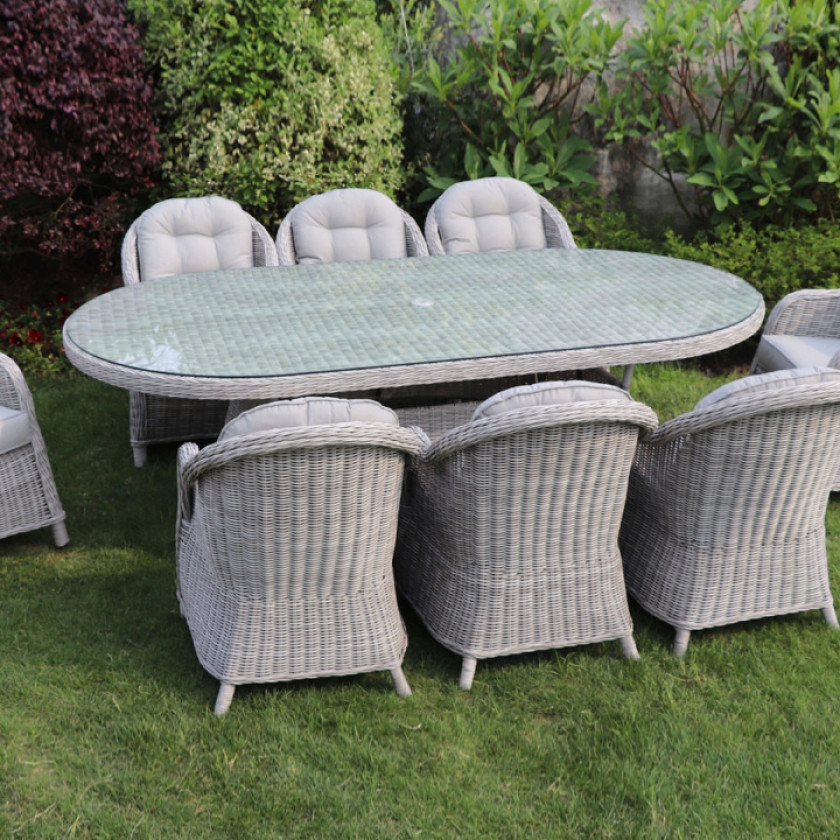 Sepino - 8 Seater Set with Oval Table & Lazy Susan (Light Grey)
