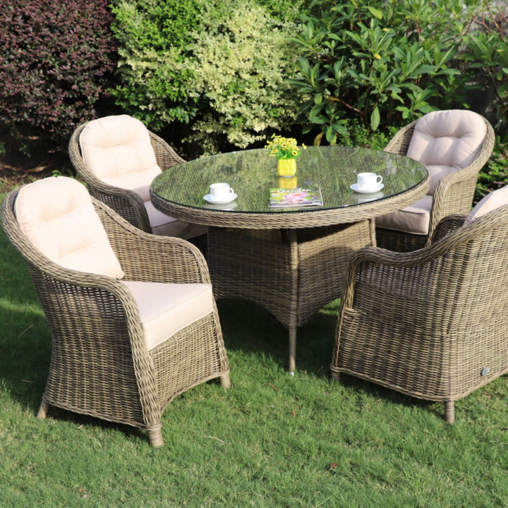Sepino 4 Seat Round Dining Set, Round Rattan Garden Table And 4 Chairs