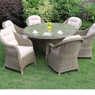 Sepino 6 seater round dining set with lazy susan natural