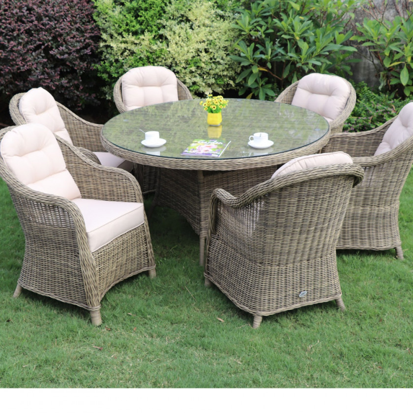 Sepino - 6 Seater Round Dining Set with Lazy Susan (Natural)