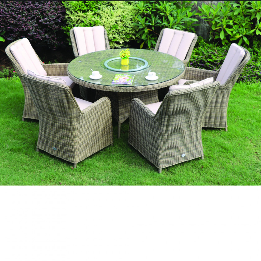 Barcelona - 6 Seater Round Dining Set with Lazy Susan (Natural)