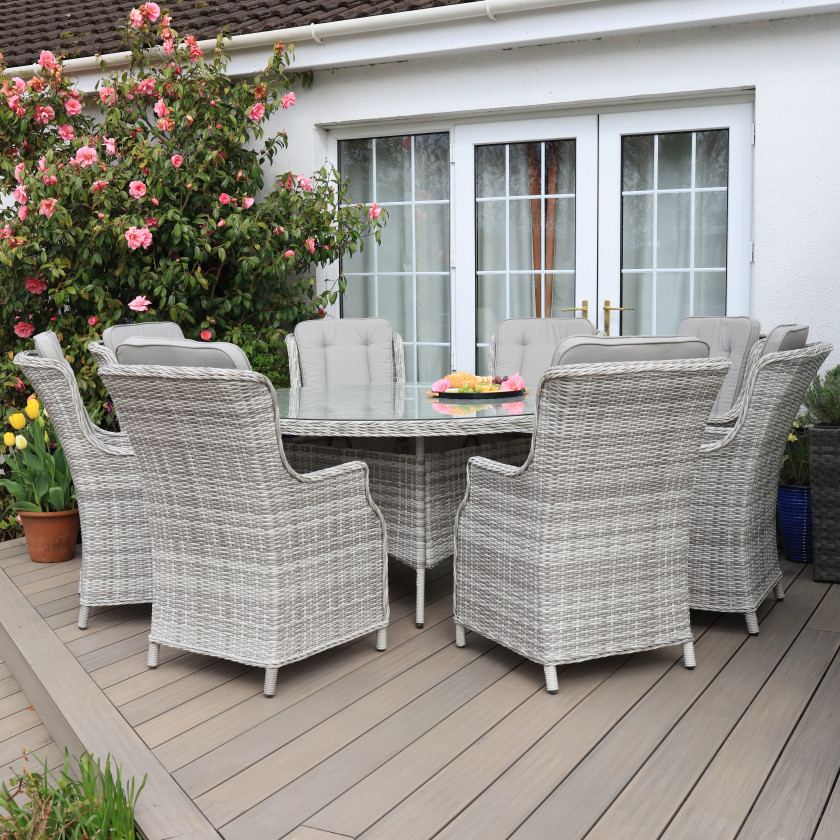 Bordeaux Rattan - 8 Seater Set with 165 cm Round Table (White Washed)
