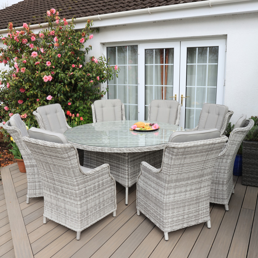 Bordeaux Rattan - 8 Seater Set with 165 cm Round Table (White Washed)